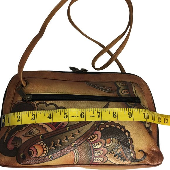 Anuschka NEVER USED Handpainted Leather Crossbody Bag Saddle Paisley - Picture 5 of 12